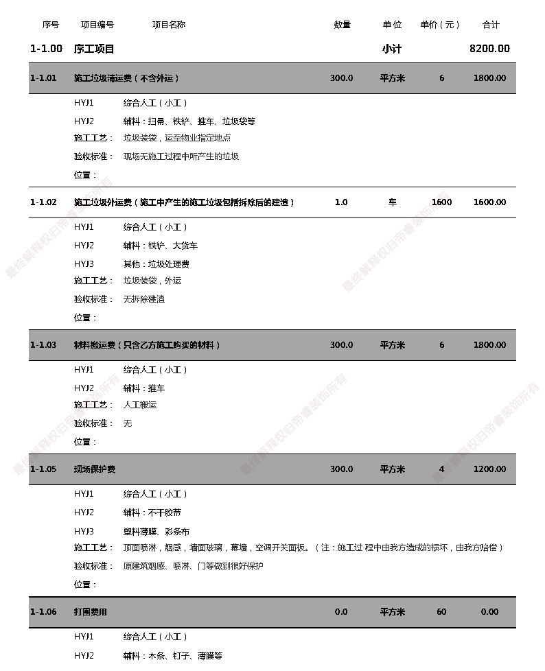 汗蒸館裝修預算表第一頁